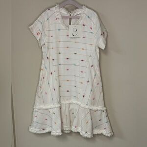 NWT Poppet & Fox: Girls White Dress with Colorful Aztec Design, Size 6